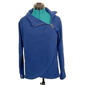 Athleta Cozy Karma Asymmetrical Sweatshirt Blue Fleece Quarter Zip Size Small